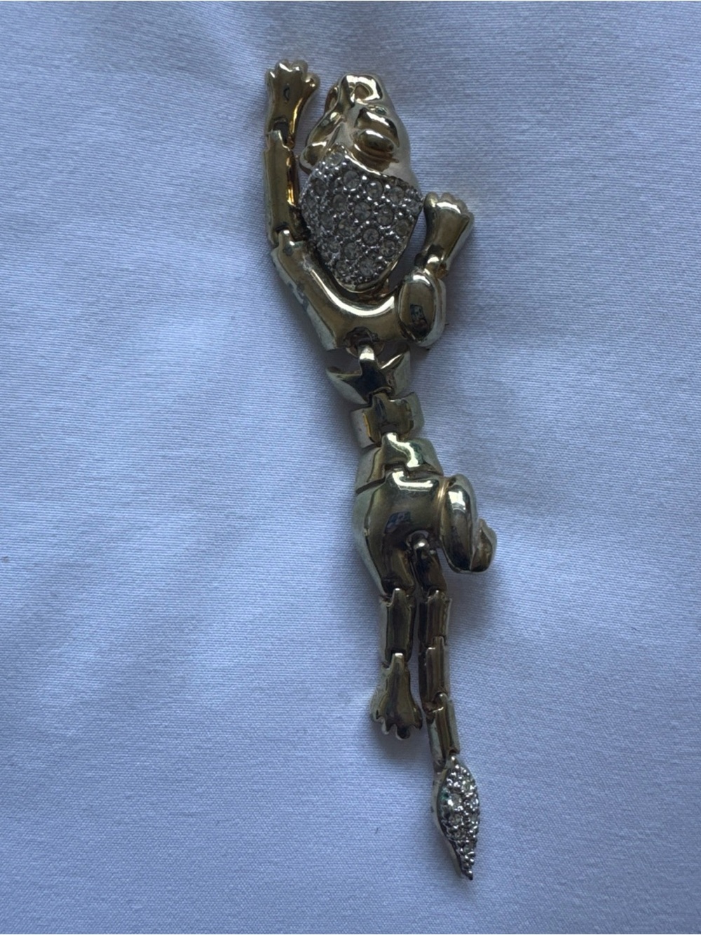 Gold Tone Crystal Frog Brooch - Sparkling Accent